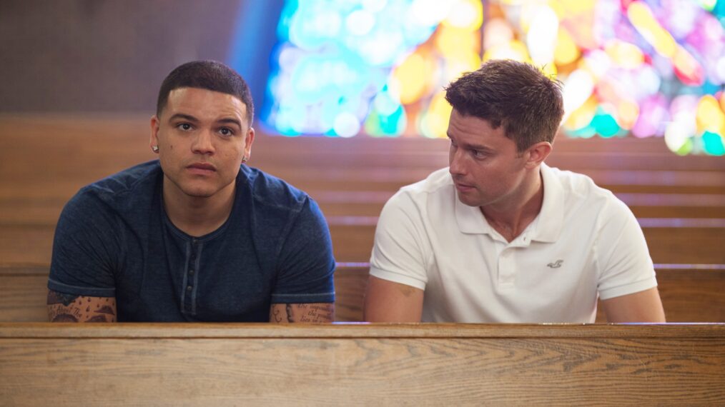 EMBARGOED / do not tag talent - Josh Rivera and Patrick Schwarzenegger in 'American Sports Story: Aaron Hernandez'