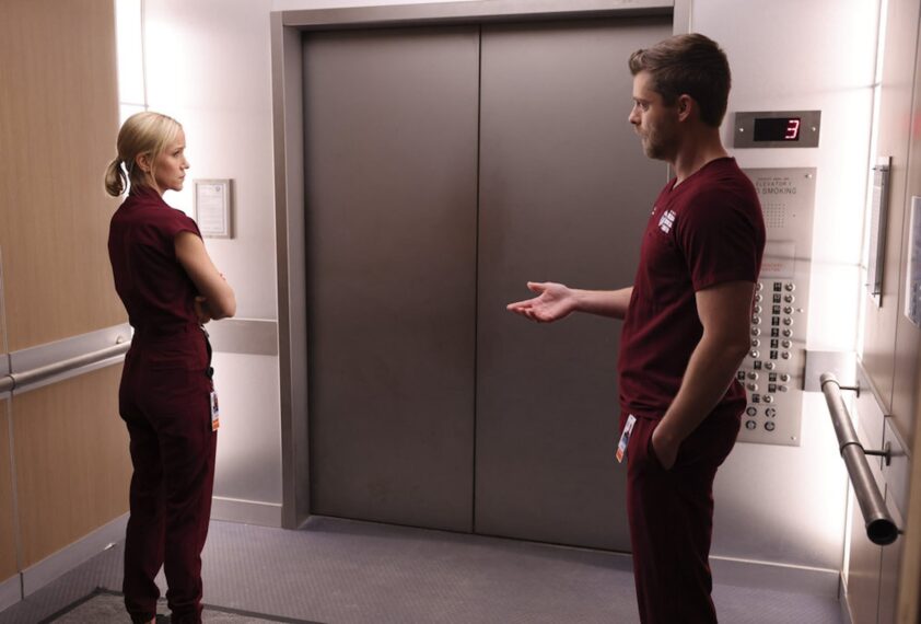 Jessy Schram as Dr. Hannah Asher, Luke Mitchell as Dr. Mitch Ripley — 'Chicago Med' Season 10 Premiere "Sink or Swim"