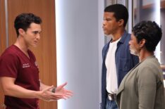 Darren Barnet as Dr. Frost, Sharif Atkins as Joe Thomas, and Crystal Lee Brown as Gina Thomas — 'Chicago Med' Season 10 Episode 2 'Bite Your Tongue'