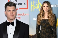 Colin Jost and Nasim Pedrad on the red carpet.