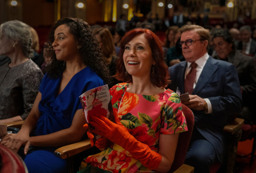 Carra Patterson as Kaya Blanke, and Carrie Preston as Elsbeth Tascioni, and Nathan Lane as Phillip Cross in Elspeth - 'Subscription to Murder'