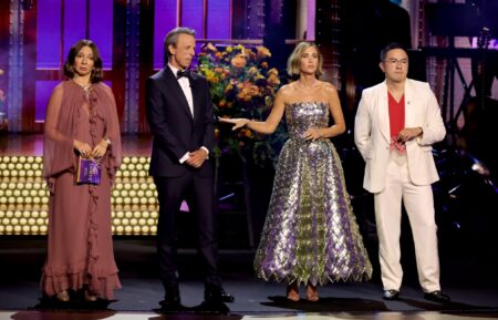 Maya Rudolph, Seth Meyers, Kristen Wiig, and Bowen Yang speak onstage during the 76th Primetime Emmy Awards at Peacock Theater on September 15, 2024 in Los Angeles, California