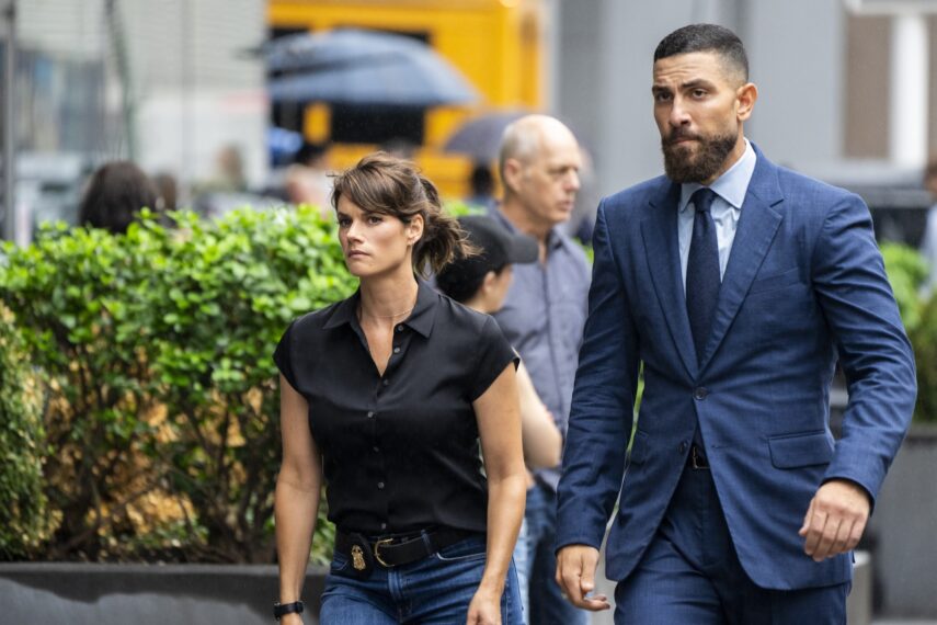 Missy Peregrym as Special Agent Maggie Bell and Zeeko Zaki as Special Agent Omar Adom ‘OA’ Zidan in the 'FBI' Season 7 Premiere "Abandoned"