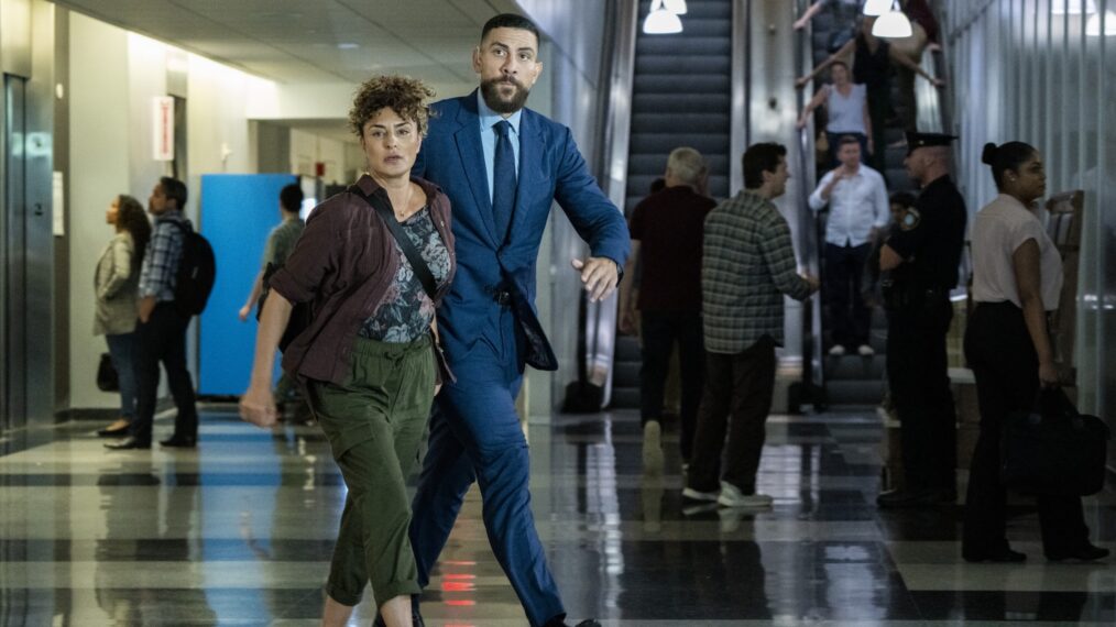 Salome Azizi as Nadia Amini and Zeeko Zaki as Special Agent Omar Adom ‘OA’ Zidan in the 'FBI' Season 7 Premiere 