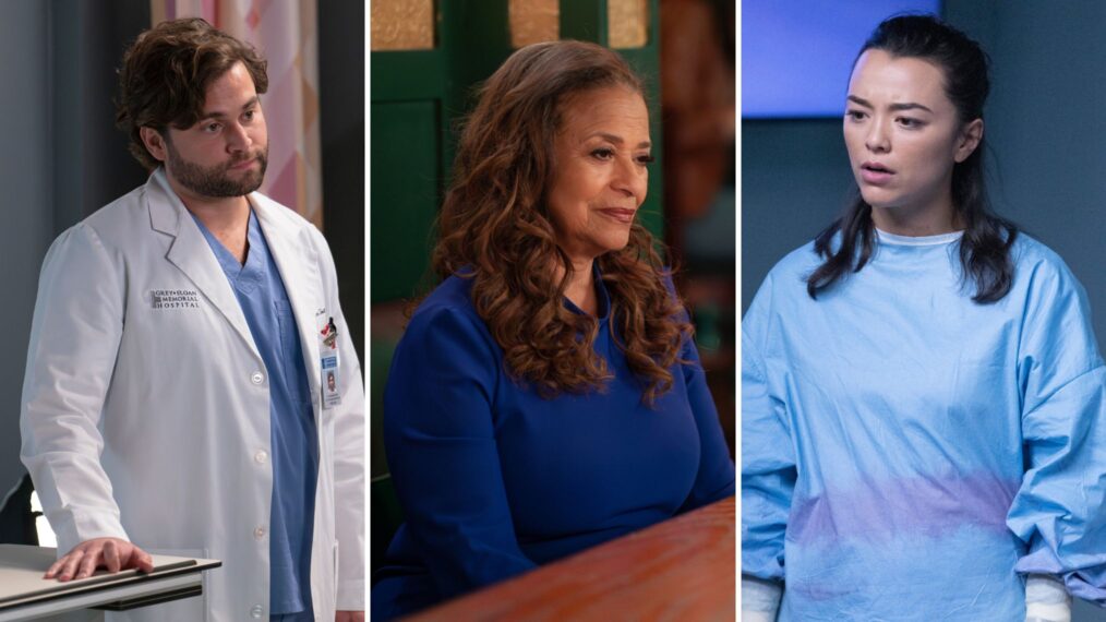 Jake Borelli, Debbie Allen, and Midori Francis on 'Grey's Anatomy'