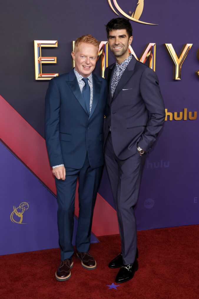 Jesse Tyler Ferguson and Justin Mikita attend the 76th Primetime Emmy Awards at Peacock Theater on September 15, 2024 in Los Angeles, California.