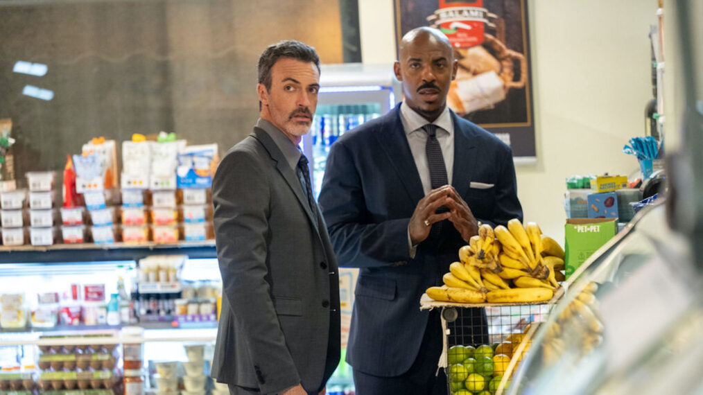 Reid Scott as Det. Vincent Riley, Mehcad Brooks as Det. Jalen Shaw in Law & Order - 'Catch and Kill'