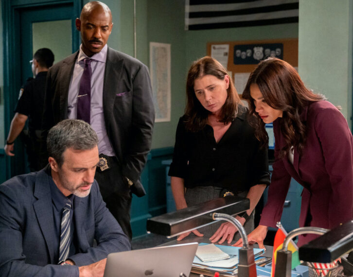 Reid Scott as Det. Vincent Riley, Mehcad Brooks as Det. Jalen Shaw, Maura Tierney as Lieutenant Jessica Brady, Odelya Halevi as ADA Samantha Maroun in Law & Order - Season 24 - 'Catch and Kill