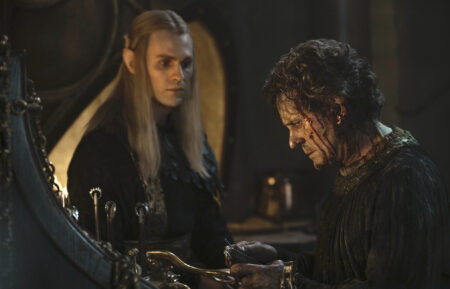 Charlie Vickers as Sauron; Charles Edwards as Celebrimbor in 'The Rings of Power' Season 2 Episode 7 - 'Doomed to Die'