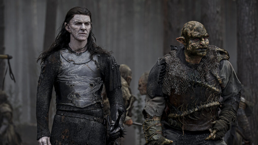 Sam Hazeldine as Adar with an Orc in 'The Rings of Power' Season 2