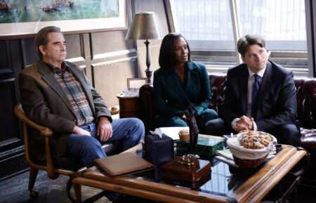 Beau Bridges as Senior, Skye P. Marshall as Olympia, and Jason Ritter as Julian in 'Matlock' Season 1 Episode 2