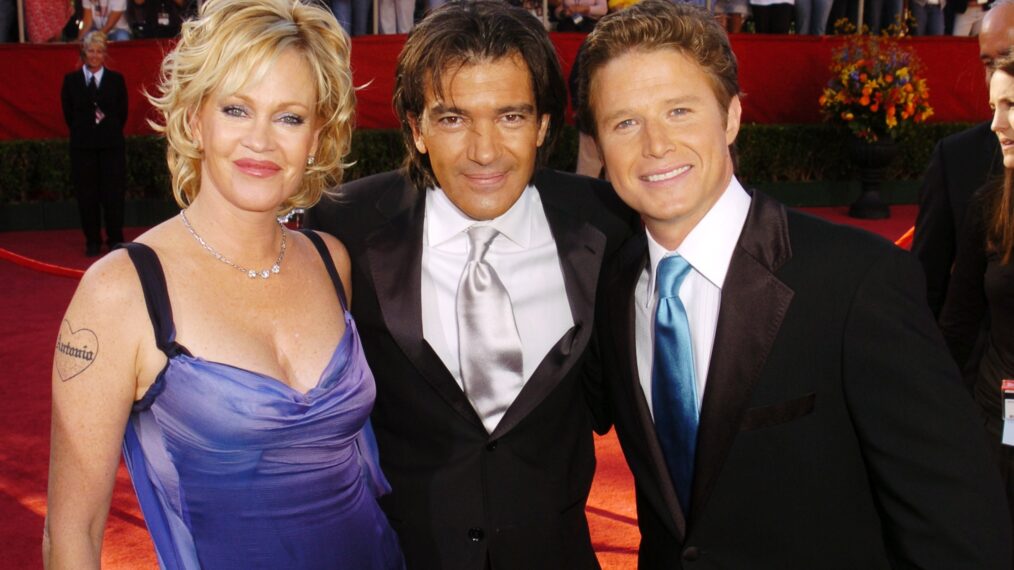 Melanie Griffith, Antonio Banderas and Billy Bush at the 56th Annual Emmys