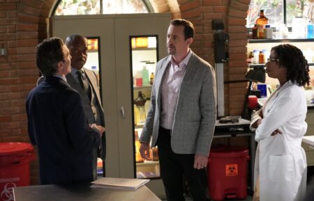 Rocky Carroll as NCIS Director Leon Vance, Sean Murray as Special Agent Timothy McGee, and Diona Reasonover as Forensic Scientist Kasie Hines in the 'NCIS' Season 22 premiere 