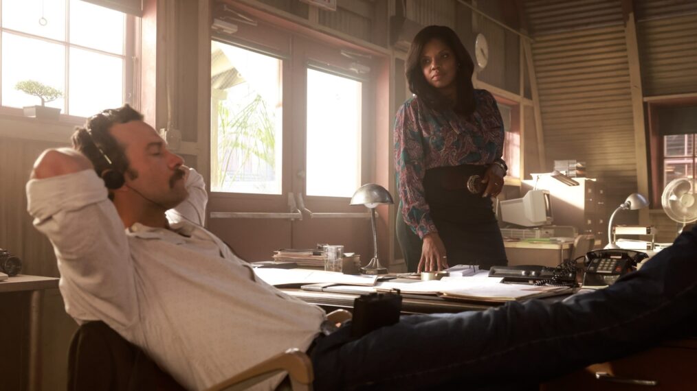 Kyle Schmid as Mike Franks and Tyla Abercrumbie as Mary Jo Hayes in the 'NCIS: Origins' Series Premiere 