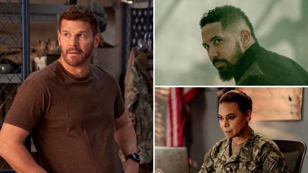 David Boreanaz as Jason Hayes, Neil Brown Jr. as Ray Perry, and Toni Trucks as Lisa Davis — 'SEAL Team'