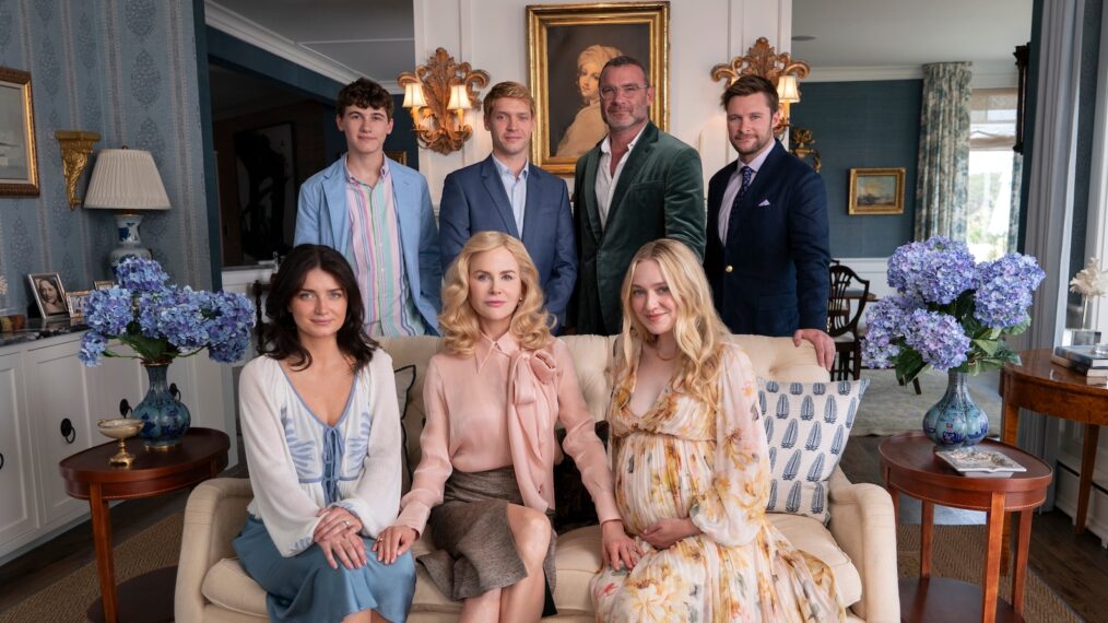 Sam Nivola, Billy Howle, Liev Schreiber, Jack Reynor, Eve Hewson, Nicole Kidman, and Dakota Fanning of 'The Perfect Couple'