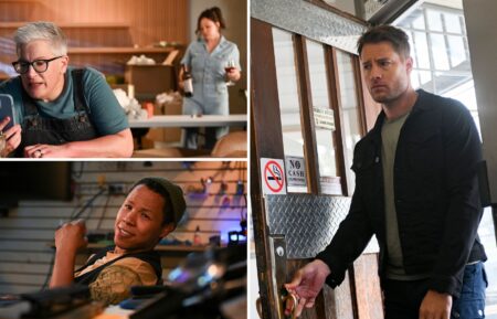 Abby McEnany as Velma Bruin and Fiona Rene as Reenie Greene, Eric Graise as Bobby Exley, and Justin Hartley as Colter Shaw — 'Tracker' Season 2 Premiere 