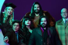 Kristen Schaal, Harvey Guiten, Natasia Demetriou, Matt Berry, Kayvan Novak, and Mark Proksch in 'What We Do in the Shadows' Season 5