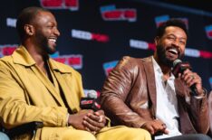 Aldis Hodge and Isaiah Mustafa appear on stage during Prime Video's 'Cross' panel at New York Comic Con at Javits Center on October 18, 2024 in New York City.