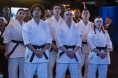 Oona O’Brien as Devon, Xolo Maridueña as Miguel Diaz, Gianni DeCenzo as Demetri, Jacob Bertrand as Eli 'Hawk' Moskowitz, Mary Mouser as Samantha LaRusso in Cobra Kai.