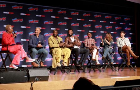 Joy Reid, Ben Watkins, Aldis Hodge, Isaiah Mustafa, Samantha Walkes, Alona Tal, and Ryan Eggold appear on stage during Prime Video's 