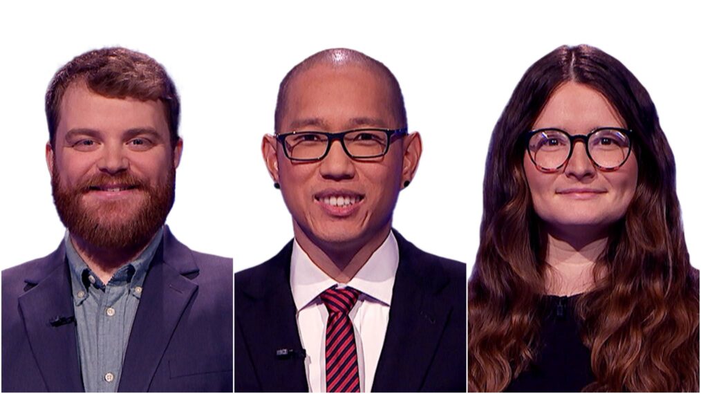 Ryan Manton, Scott Tcheng, and Erin Ward on Jeopardy!