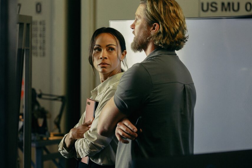 LR Zoe Saldana as Joe and Thad Luckinbill as Kyle in Lioness, Episode 2, Season 2, streaming on Paramount+, 2024. Photo credit: Lauren Smith/Paramount+