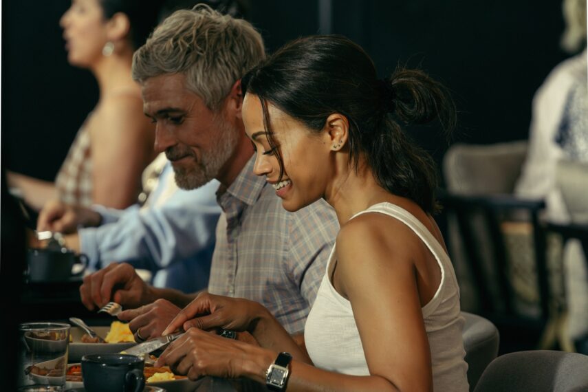 LR Dave Annable as Neal and Zoe Saldana as Joe in Lioness, Episode 1, Season 2, streaming on Paramount+, 2024. Photo credit: Ryan Green/Paramount+