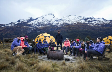 “Hard Choices Must Be Made” – After an unexpected twist reverberates throughout the group, game plans shift as they begin to tackle harder terrain. While the trekkers are challenged with crossing an extremely rickety bridge, emotions surge as the Mountain’s Keeper arrives with a shocking choice for the trekkers to make, leaving one person’s fate hanging by a thread, on THE SUMMIT, Wednesday, Oct. 9 (9:30-11:00 PM, ET/PT) on the CBS Television Network, and streaming on Paramount+ (live and on-demand for Paramount+ with SHOWTIME subscribers, or on-demand for Paramount+ Essential subscribers the day after the episode airs)*. Manu Bennett serves as host. Pictured (L-R): Robert Culp, Punkin Jackson, Jeannie Geyer, Jennye Stirlen, Therron Pittman, Nick Morgan, Shweta Choudhury, Manu Bennett, Amy Stephens, Dennis Cho, Geoff Green, Becky Rawls, Dusty Fisher, and Pati Arana. Photo: Sean Beale/CBS ©2023 CBS Broadcasting, Inc. All Rights Reserved.