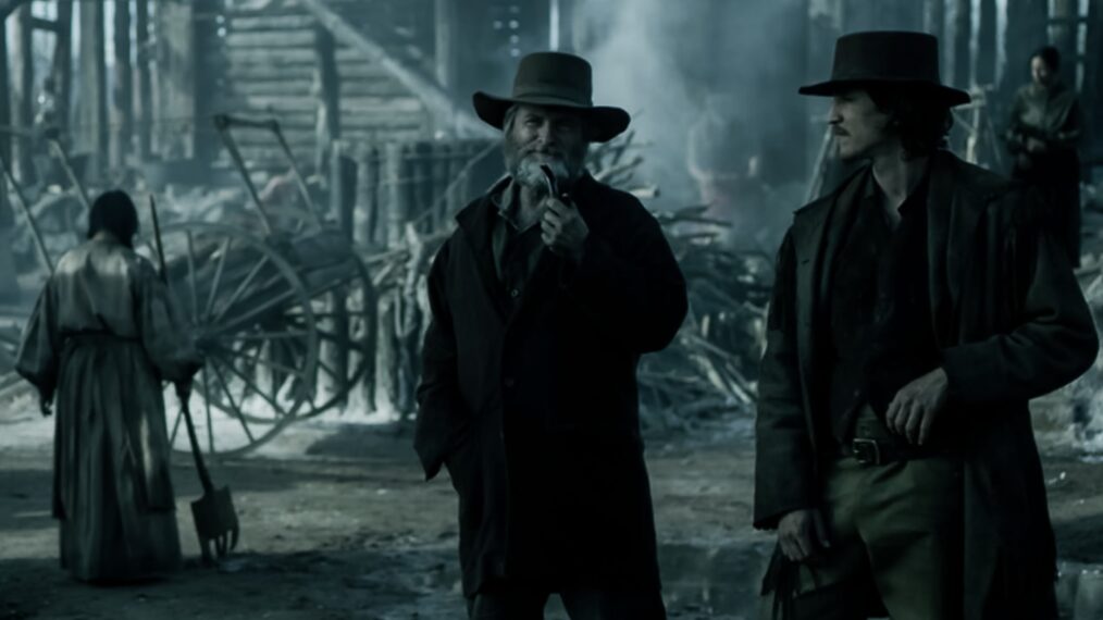 Shea Whigham as Jim Bridger and Nick Hargrove as Cottrell — 'American Primeval'