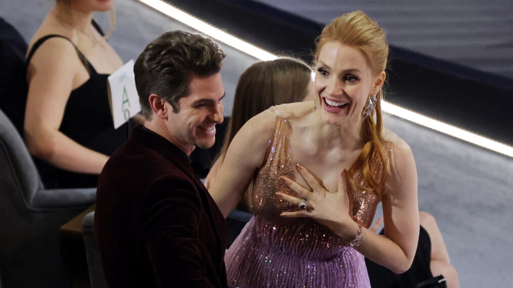 Andrew Garfield and Jessica Chastain at the 94th Annual Academy Awards