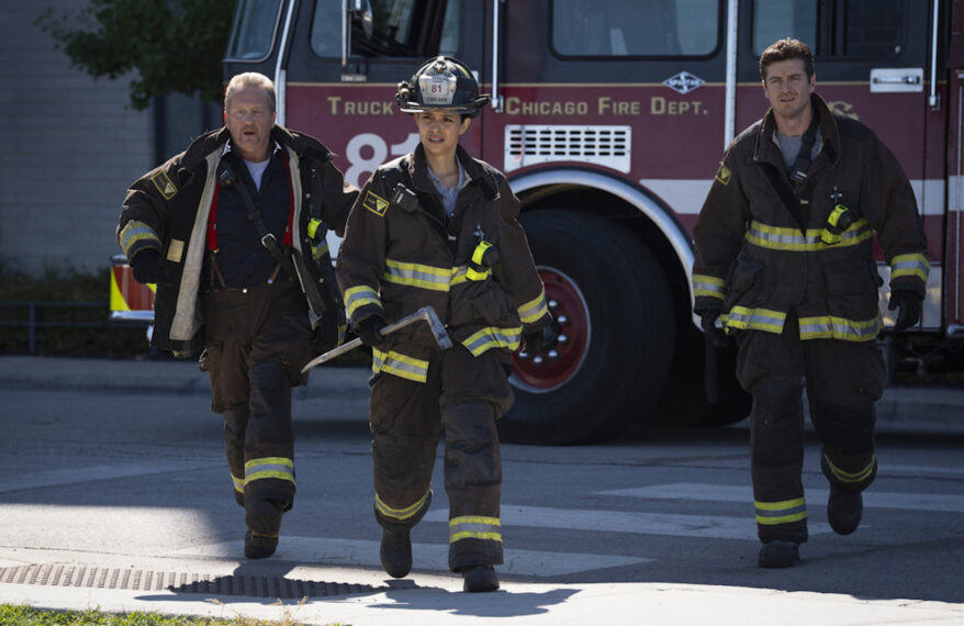 Christian Stolte as Randy “Mouch” McHolland, Miranda Rae Mayo as Stella Kidd, Jake Lockett as Sam Carver — 'Chicago Fire' Season 13 Episode 4 "Through the Skin"