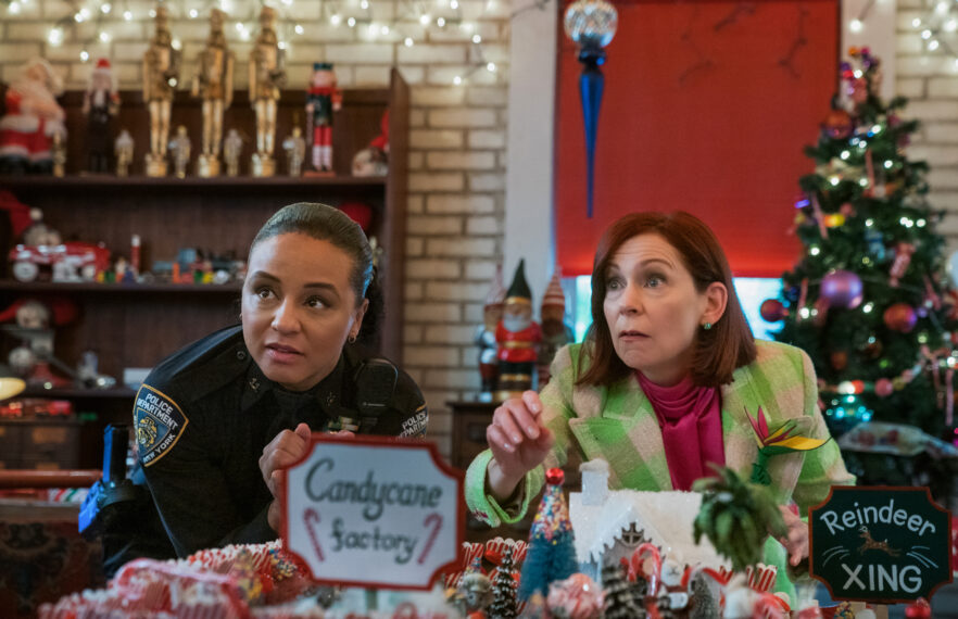 Carra Patterson as Kaya Blanke and Carrie Preston as Elsbeth Tascioni in 'Elsbeth' Season 2 Christmas episode