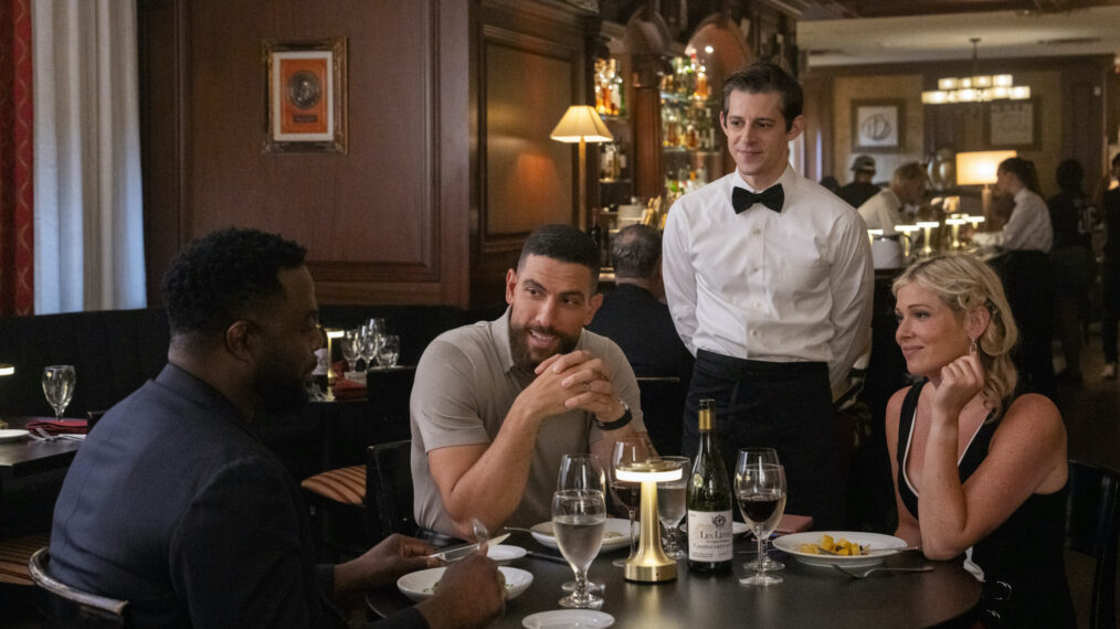 Guy Lockard as Clay Voss, Zeeko Zaki as Special Agent Omar Adom ‘OA’ Zidan, Nick Piacente as Waiter, and Comfort Clinton as Gemma Brooks — 'FBI' Season 7 Episode 2 