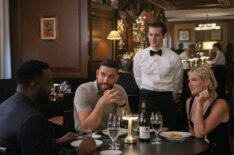 Guy Lockard as Clay Voss, Zeeko Zaki as Special Agent Omar Adom ‘OA’ Zidan, Nick Piacente as Waiter, and Comfort Clinton as Gemma Brooks — 'FBI' Season 7 Episode 2 'Trusted'