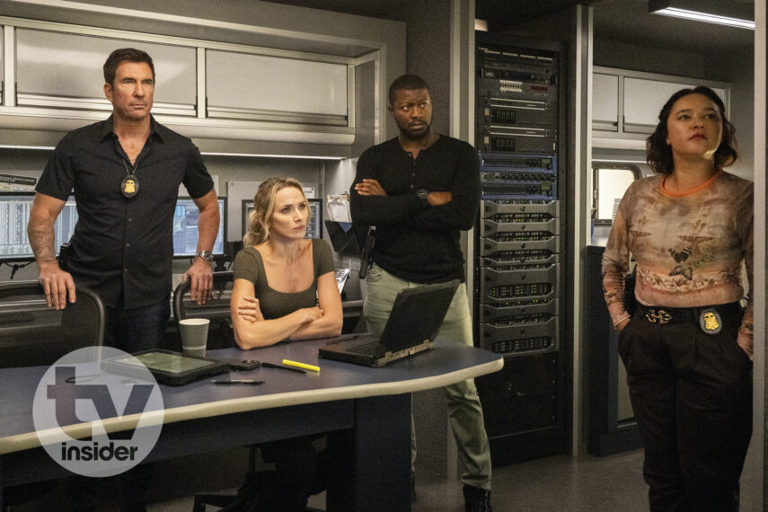 Dylan McDermott as Supervisory Special Agent Remy Scott, Shantel VanSanten as Special Agent Nina Chase, Edwin Hodge as Special Agent Ray Cannon, and Keisha Castle-Hughes as Special Agent Hana Gibson — 'FBI: Most Wanted' Season 6 Episode 2 "Varsity Blues"