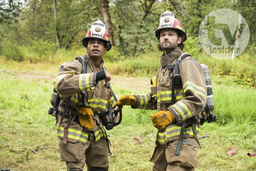 Jordan Calloway as Jake and Jared Padalecki as Camden — 'Fire Country' Season 3 Episode 5 "Edgewater's About To Get Real Cozy"