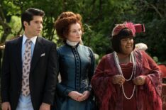 Asher Grodman, Rebecca Wisocky, and Danielle Pinnock in 'Ghosts' Season 4