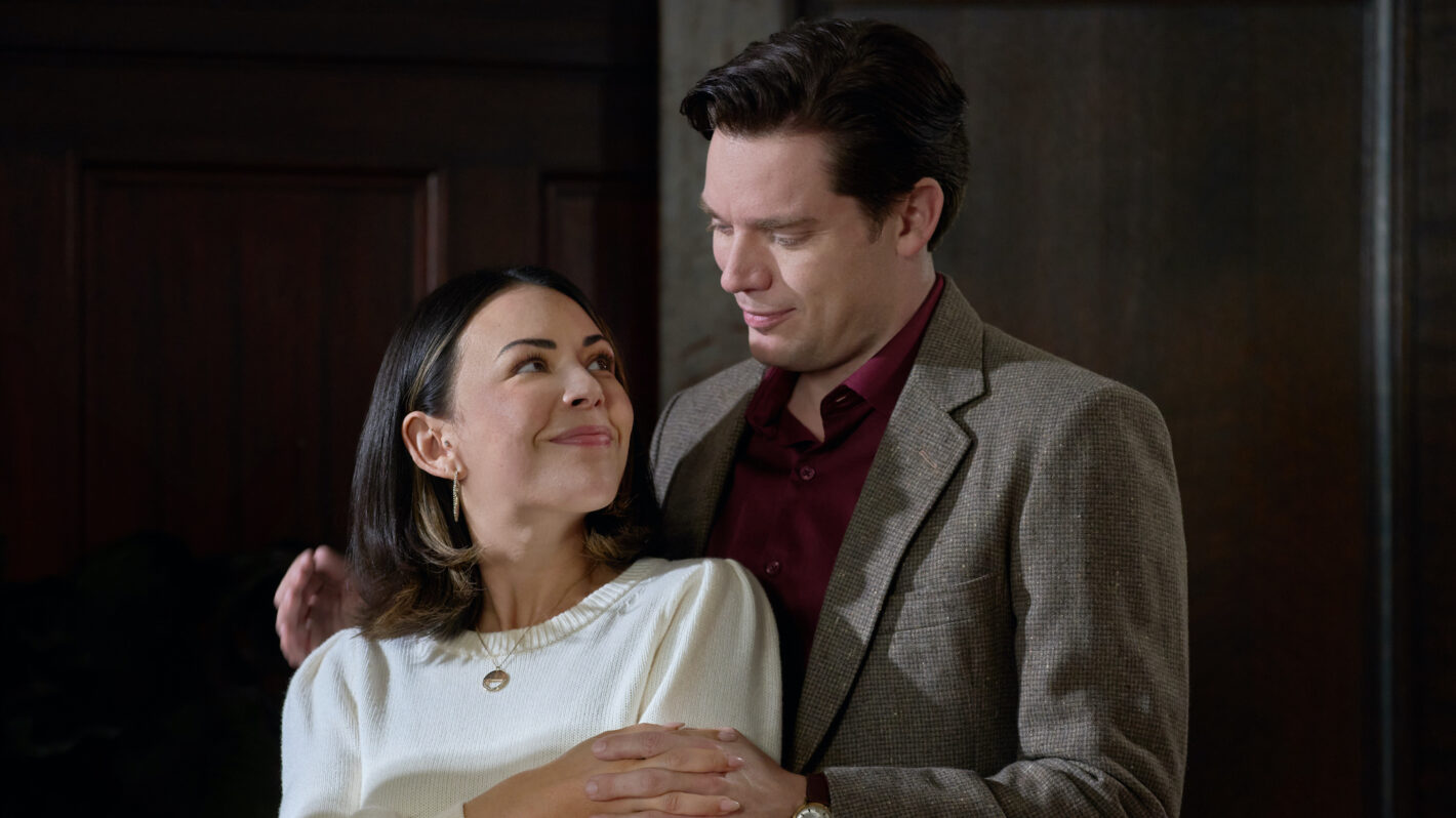 Janel Parrish and Dominic Sherwood in 'Haunted Wedding'