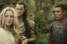 Morfydd Clark as Galadriel; Benjamin Walker as High King Gil-galad; Ismael Cruz Córdova as Arondir in 'The Rings of Power' Season 2 finale