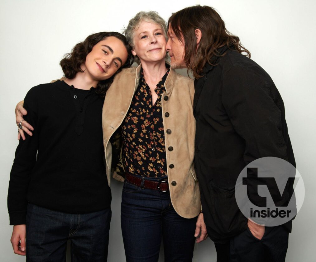 Louis Puech Scigliuzzi, Melissa McBride, and Norman Reedus at NYCC 2024 for 'The Walking Dead: Daryl Dixon - The Book of Carol'