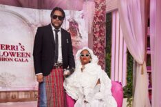 Host Sherri Shepherd and executive producer Jawn Murray in Halloween costume as Rihanna and A$AP Rocky at the 2023 Met Gala