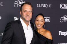 Adam Housley and Tamera Mowry attend the People + Chain Celebrate People Magazine's 50th Anniversary event at Chain House on September 13, 2024 in Los Angeles, California.