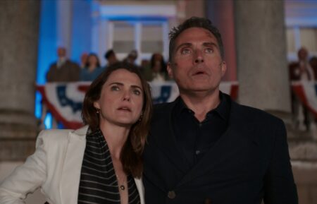 Keri Russell as Kate Wyler, Rufus Sewell as Hal Wyler in 'The Diplomat' Season 2 Episode 3