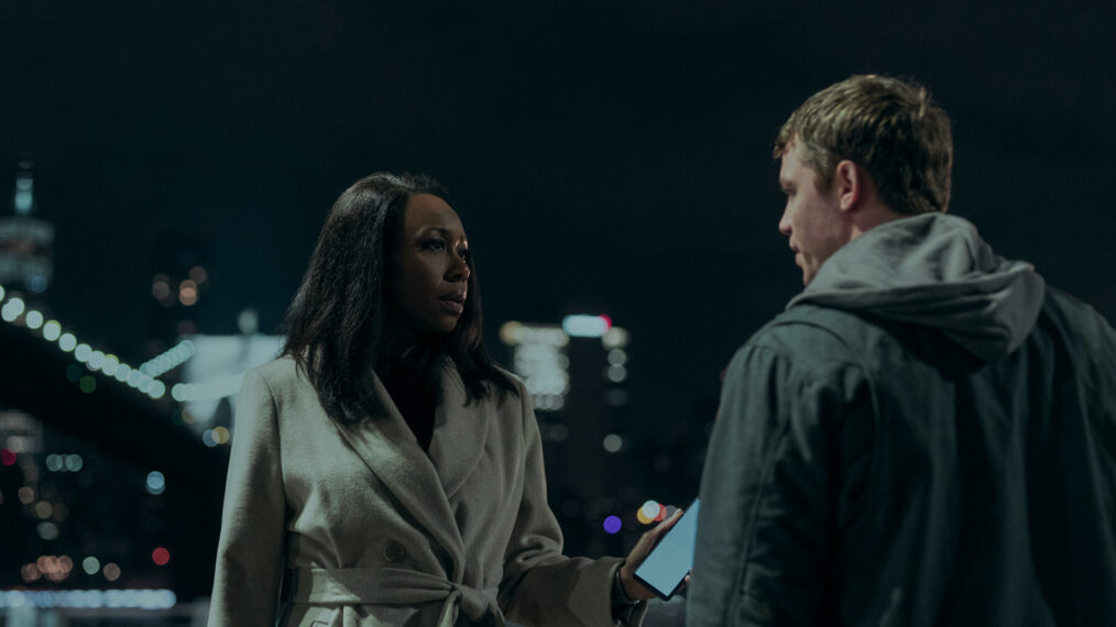 Amanda Warren as Catherine, Gabriel Basso as Peter Sutherland — 'The Night Agent' Season 2