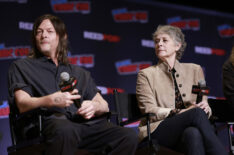 Norman Reedus and Melissa McBride speak onstage at The Walking Dead Universe during New York Comic Con 2024 at The Jacob K. Javits Convention Center on October 18, 2024 in New York City.