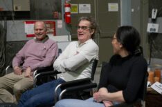 Sam Johnson, Paul Simms, and Sarah Naftalis behind the scenes of 'What We Do in the Shadows' Season 6