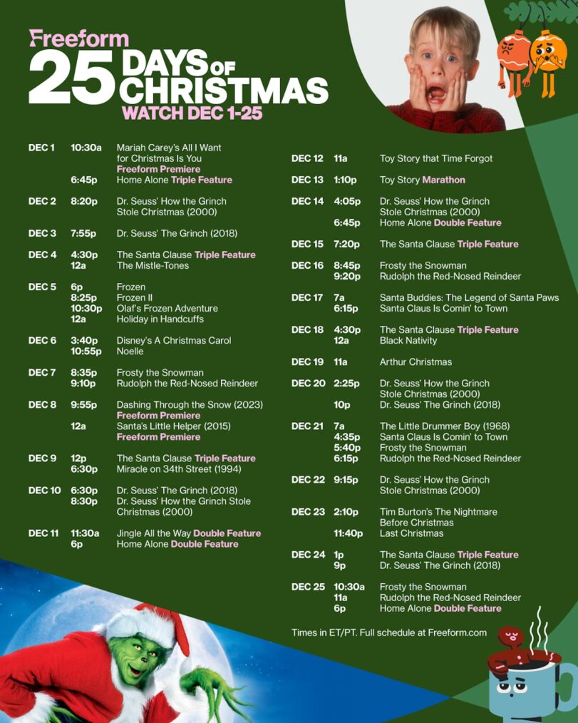 Freeform’s 25 Days of Christmas 2024 Full Schedule Entertainment