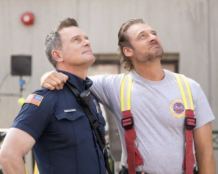 Peter Krause as Bobby and Callum Blue as Brad — '9-1-1' Season 8 Episode 7 "Hotshots"