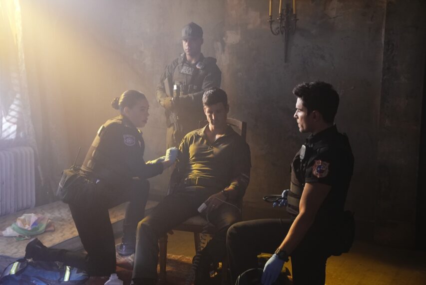 Brianna Baker as Nancy, Rafael Silva as Carlos, Parker Young as Campbell, and Ronen Rubinstein as T.K. — '9-1-1: Lone Star' Season 5 Episode 8 "The Quiet Ones"